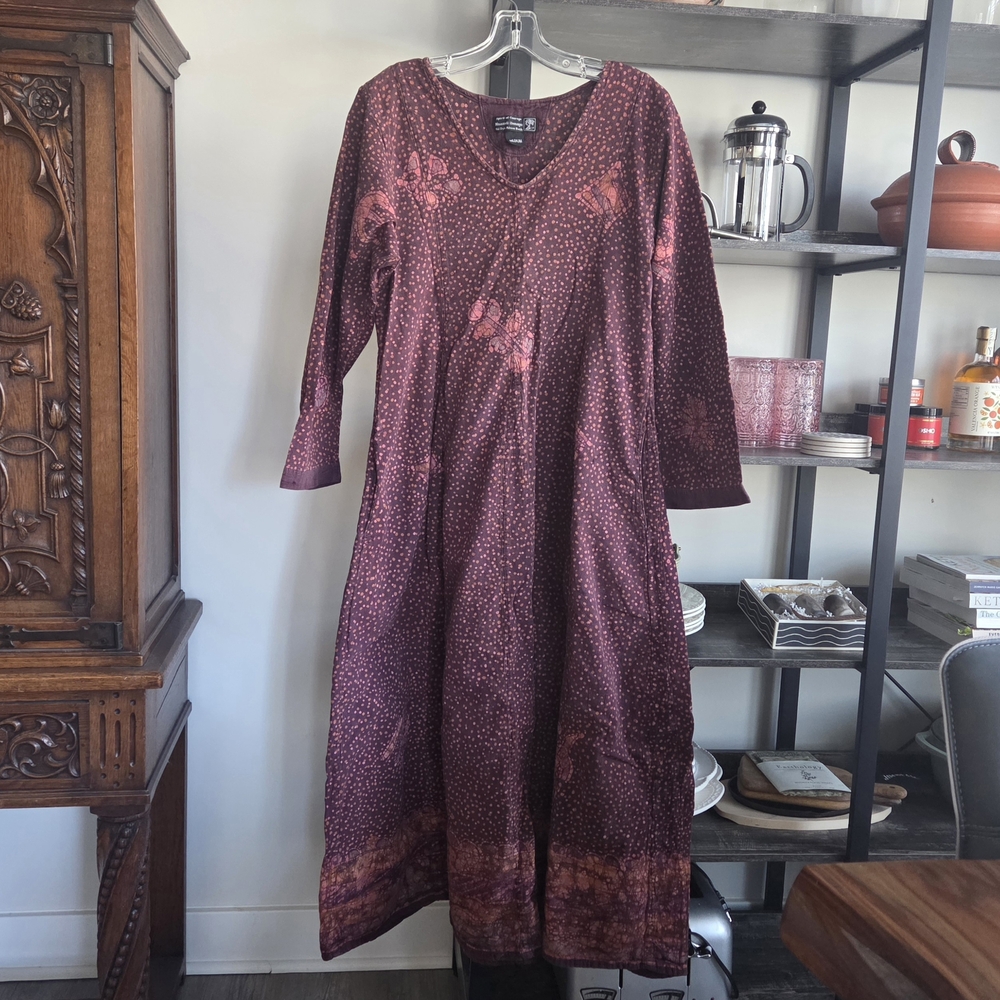 Nnamdi Ibenagu Old Style African Batik Spirit Of Courage Maroon Dress Medium